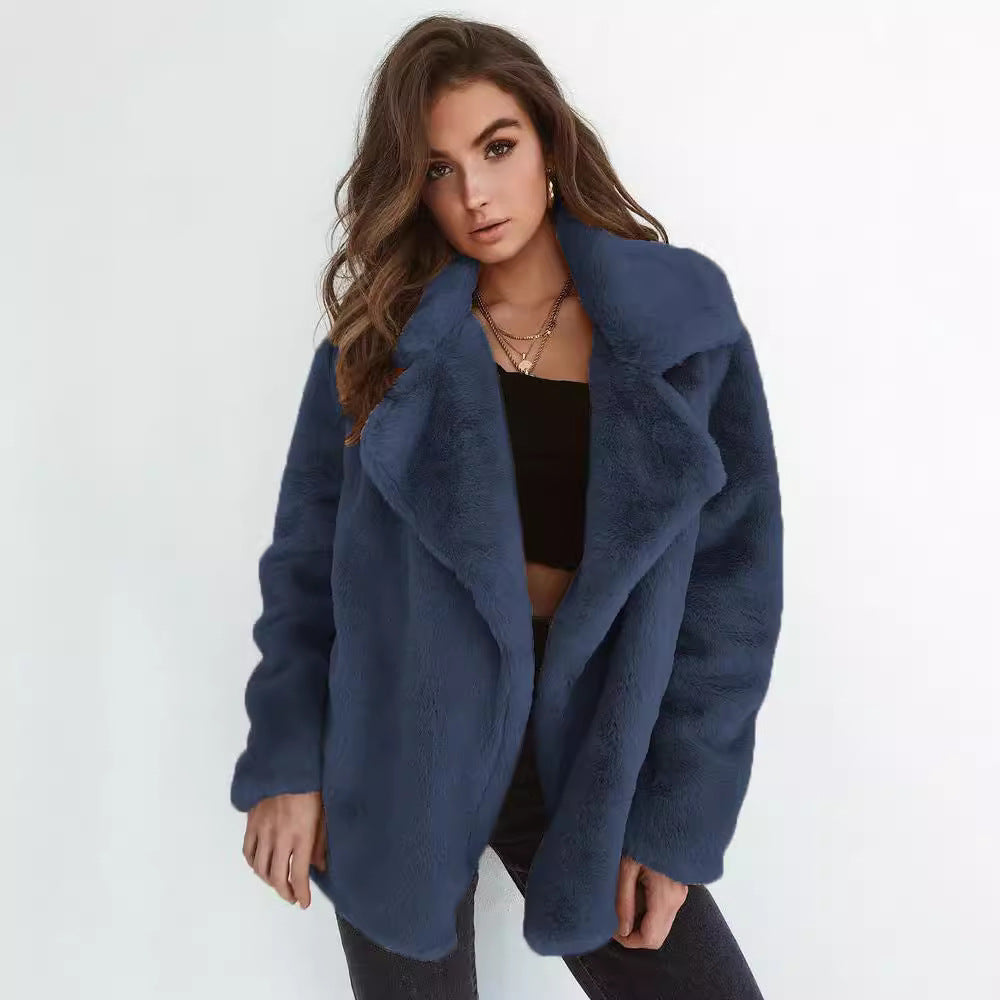 Damen Fleece-Mantel mit weitem Kragen und modischem Schnitt Heidi-Mode