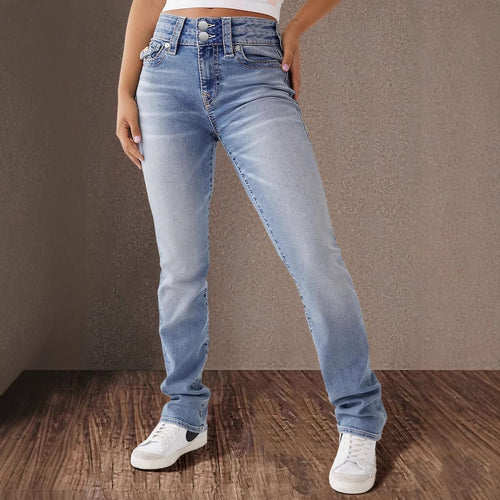 Damen High-Waist Slim Fit Jeans mit elegantem Knopfdetail Heidi-Mode