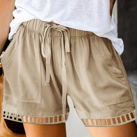 Damen lockere Freizeit-Shorts mit dekorativen Einsätzen Heidi-Mode