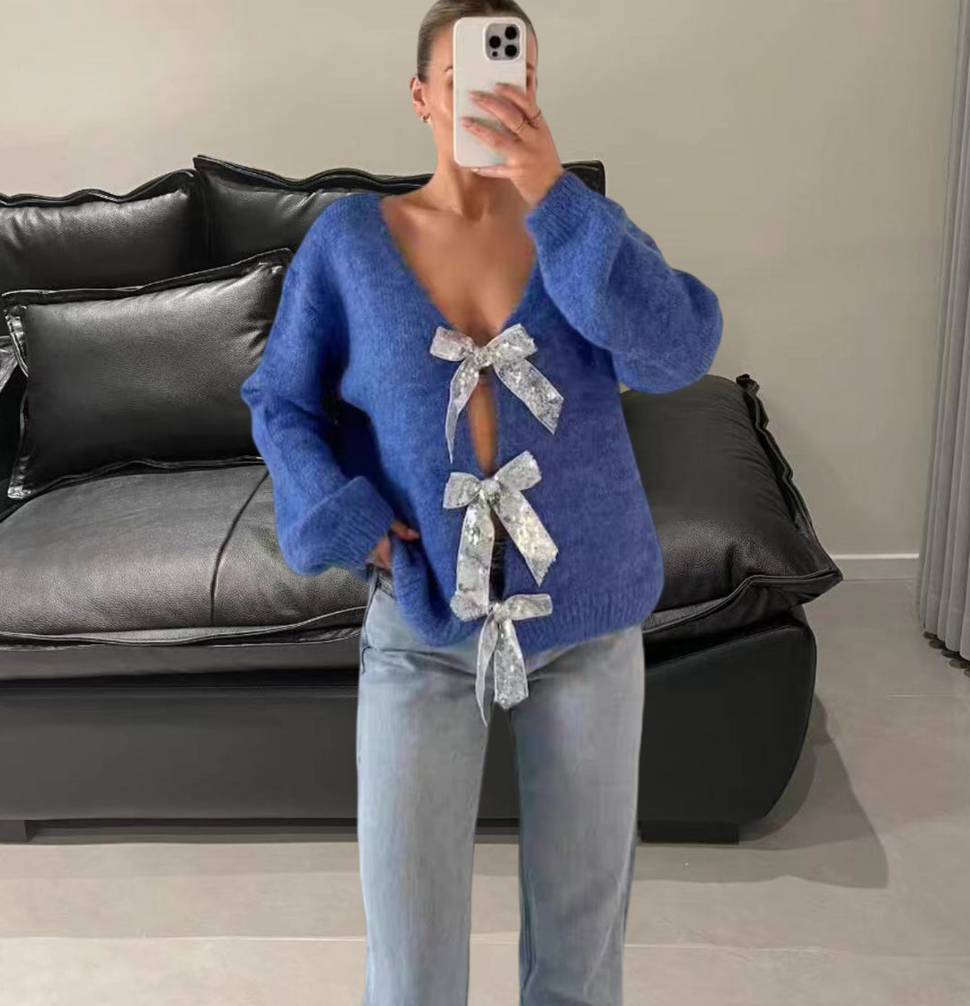 Damen Elegante Strickjacke mit glitzerndem Banddetail Heidi-Mode