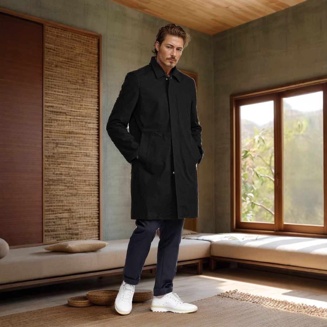 Herren eleganter Mantel mit praktischen Taschen und modernem Kragen Heidi-Mode