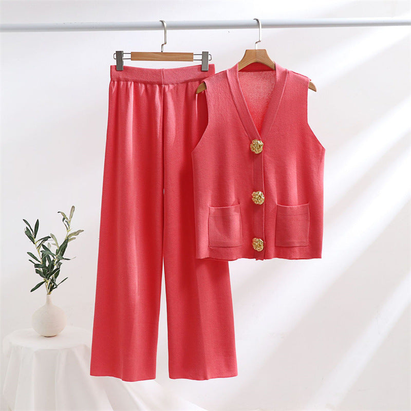 Damen elegantes Strick-Loungewear-Set mit Knopfdetaillierung Heidi-Mode
