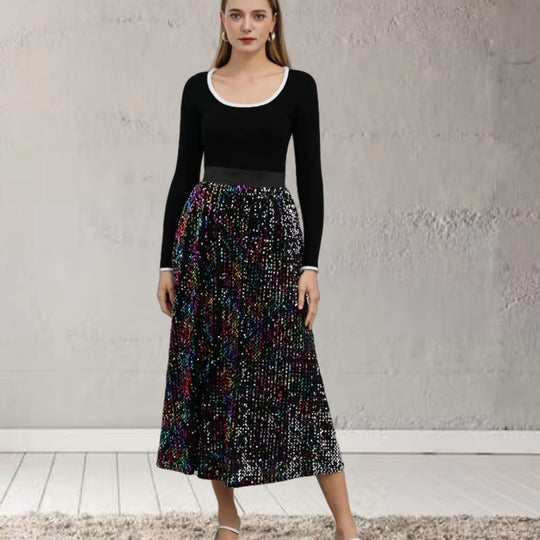 Damen Glitzer Maxi Kleid mit stylishen Pailletten und elegantem Schnitt Heidi-Mode