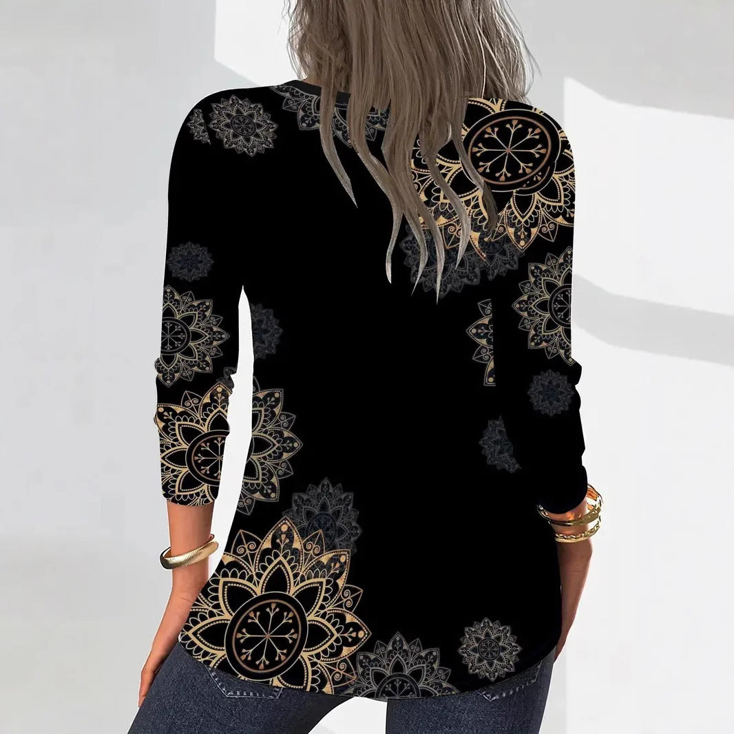 Damen Langarmshirt mit Reißverschluss und floralem Muster Heidi-Mode