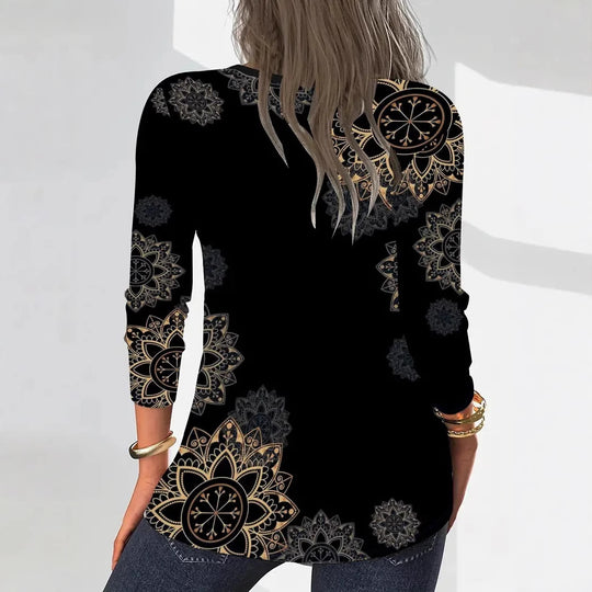 Damen Langarmshirt mit Reißverschluss und floralem Muster Heidi-Mode