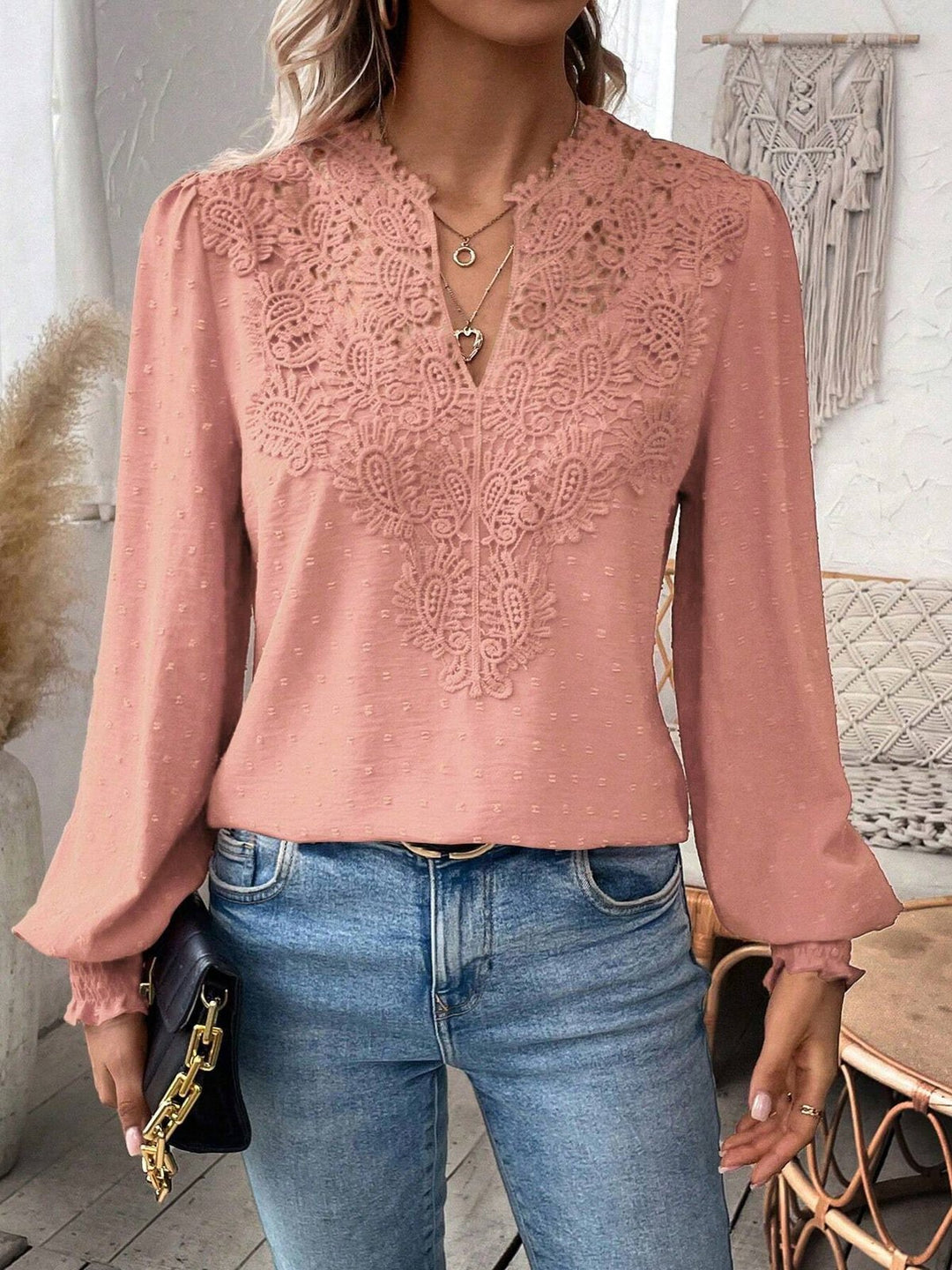 Damen elegante Bluse mit kunstvollen Spitzenverzierungen Heidi-Mode
