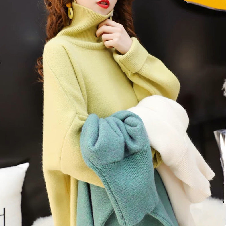 Damen Grobstrick Pullover mit hohem Kragen und lässigem Schnitt Heidi-Mode