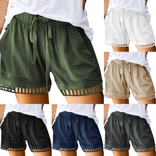 Damen lockere Freizeit-Shorts mit dekorativen Einsätzen Heidi-Mode