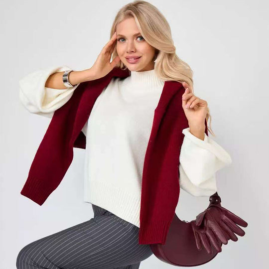 Damen Eleganter Oversized Pullover mit weitem Schnitt und Stehkragen Heidi-Mode
