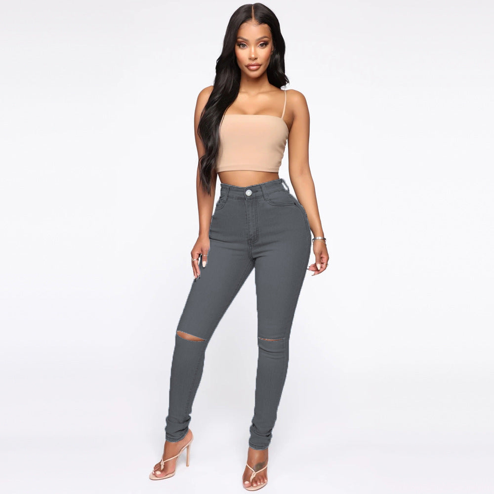 Damen High-Waist Jeans mit modischem Destroyed-Detail Heidi-Mode