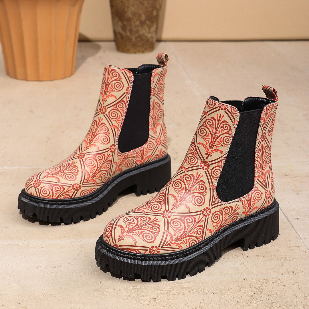 Damen Chelsea-Stiefel mit kreativem Musterdruck und rutschfester Sohle Heidi-Mode