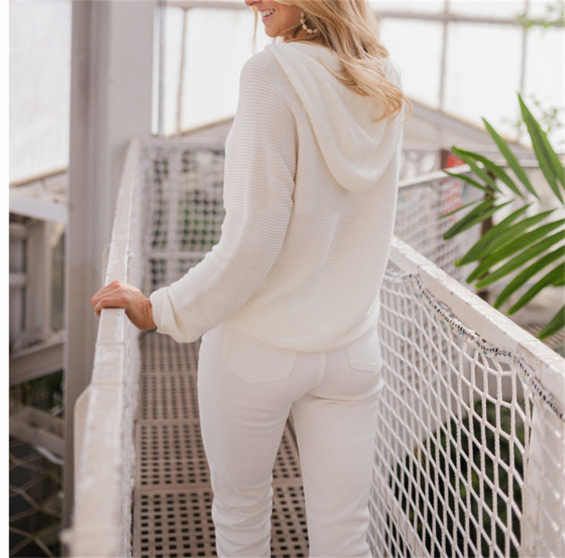Damen lässiger Kapuzenpullover mit Knopfleiste und hohem Kragen Heidi-Mode