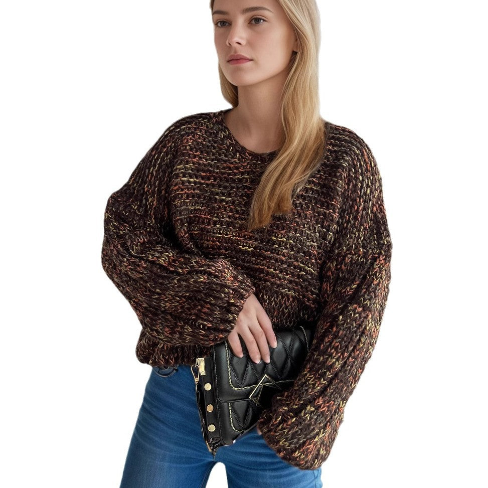 Damen grob gestrickter Pullover mit voluminösen Ärmeln Heidi-Mode