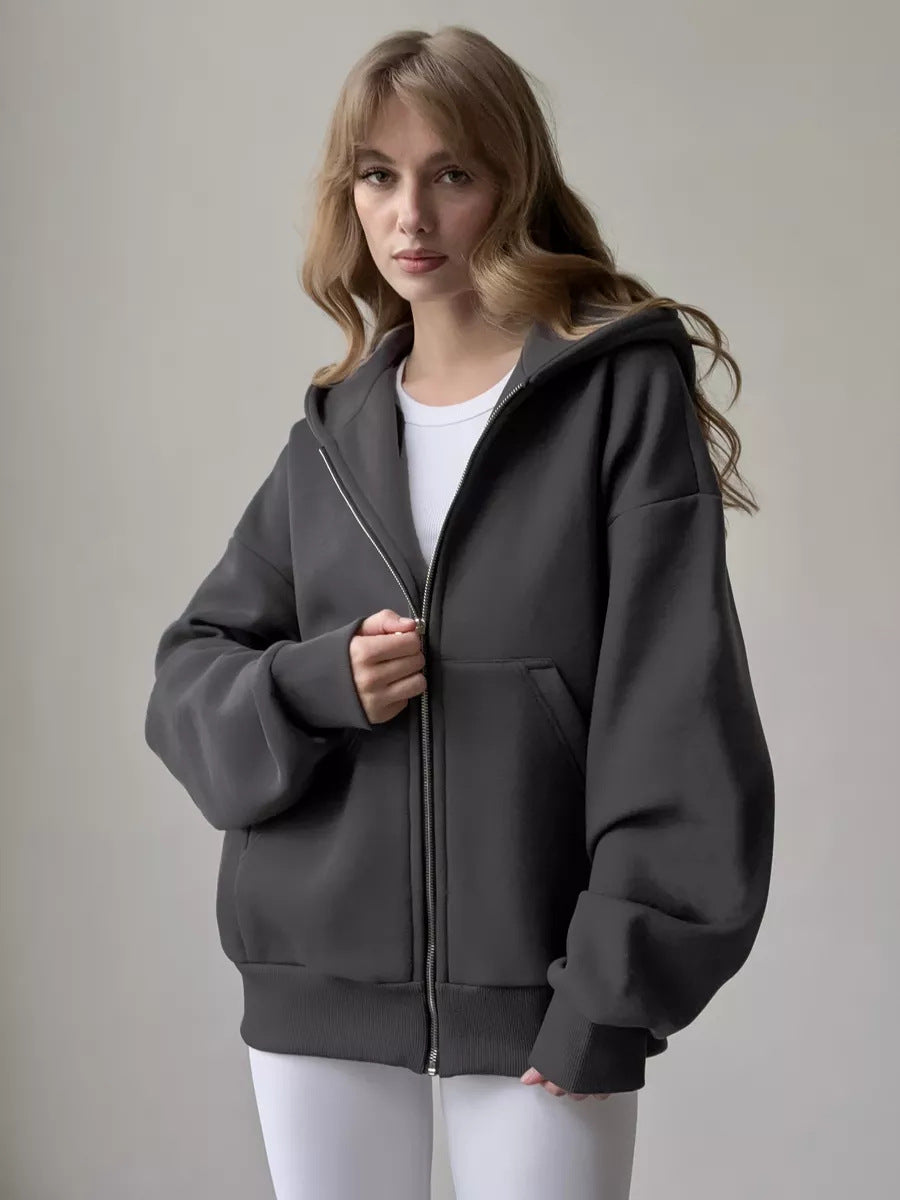Damen lässiger Kapuzensweat mit übergroßem Schnitt und praktischem Reißverschluss Heidi-Mode