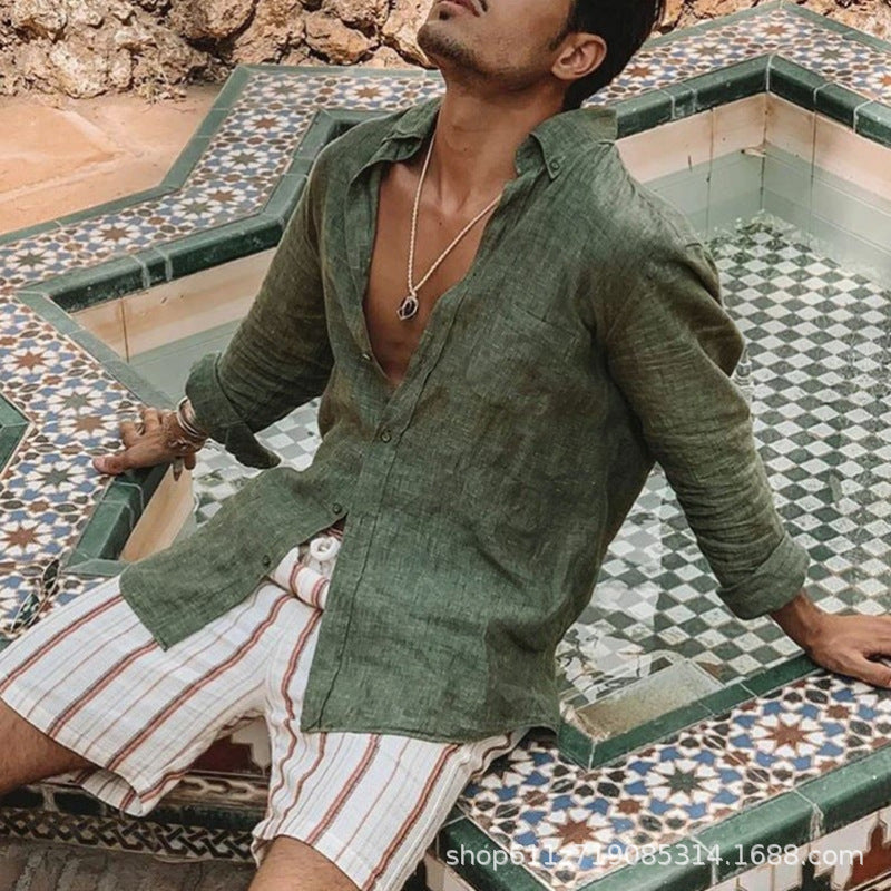 Herren Leichtes Leinenhemd mit modernem Kragen und lässigem Design Heidi-Mode