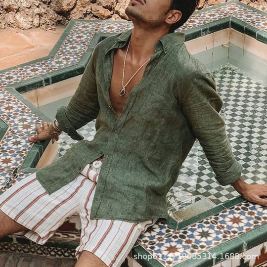 Herren Leichtes Leinenhemd mit modernem Kragen und lässigem Design Heidi-Mode