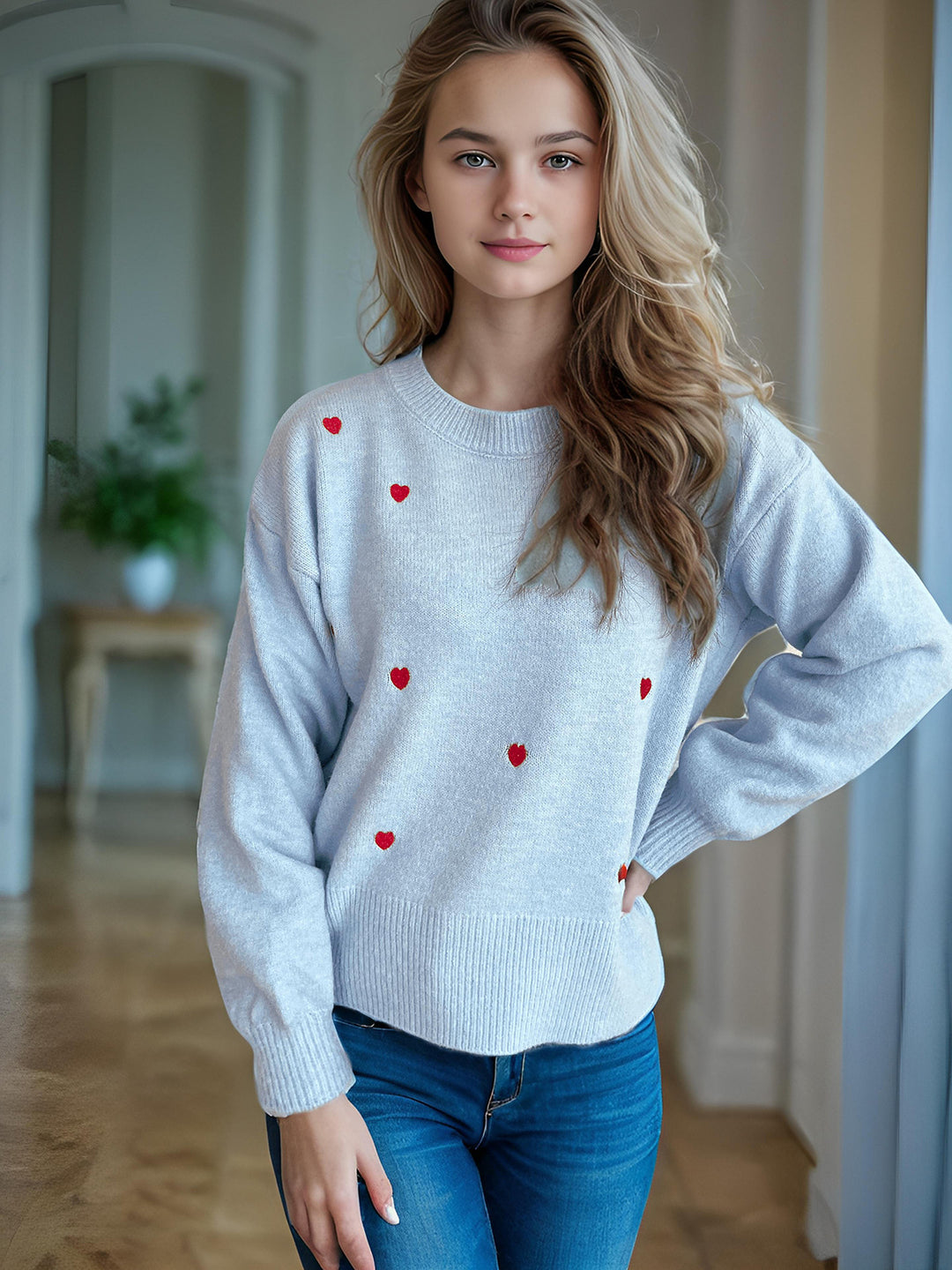 Damen Pullover mit verspieltem Herzdesign Heidi-Mode