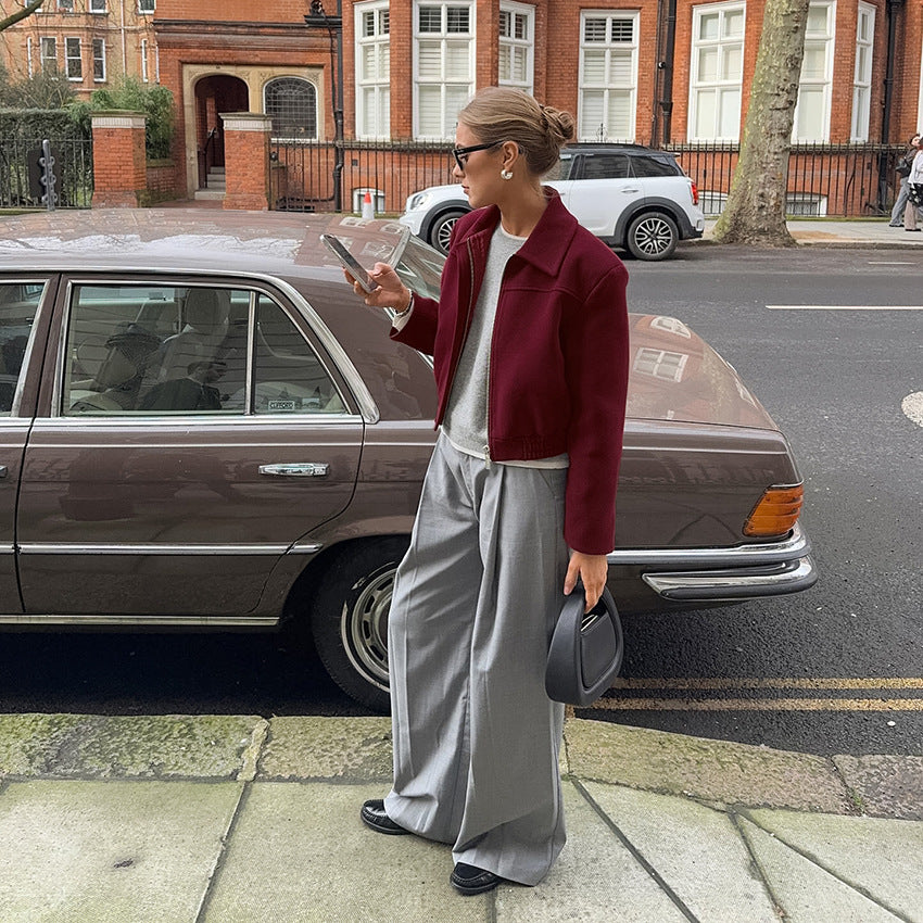 Damen Cropped Fleecejacke mit Stehkragen und Reißverschluss Heidi-Mode