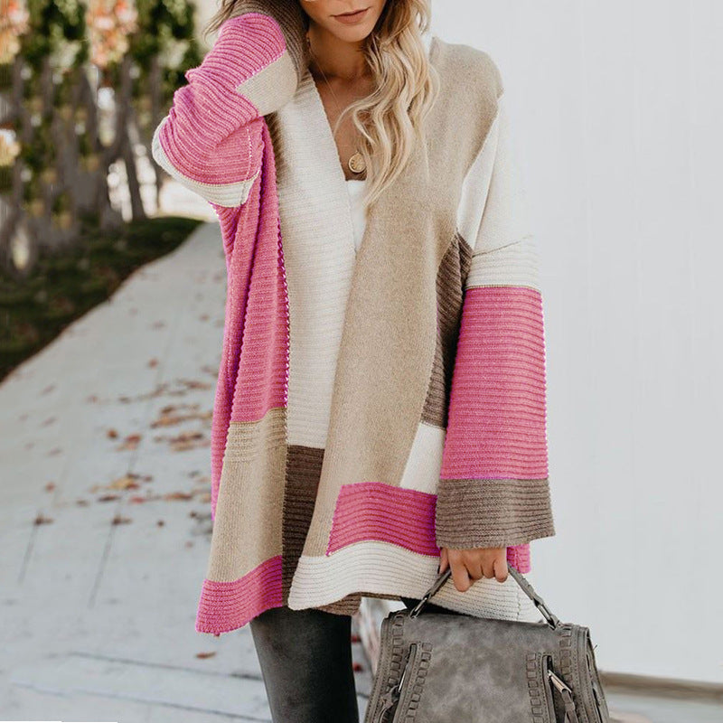 Damen lässige Strickjacke mit modischem Streifenmuster Heidi-Mode