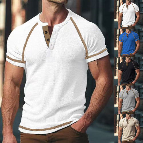 Herren Kurzarm-Henley-Shirt aus atmungsaktivem Strukturmaterial mit dekorativer Knopfleiste Heidi-Mode