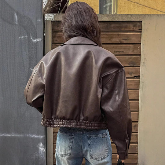 Damen Kunstlederjacke im sportlich-eleganten Schnitt mit elastischem Bund Heidi-Mode