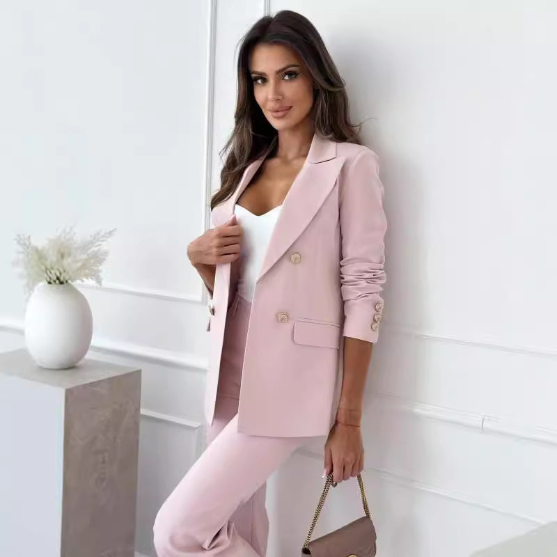 Damen Eleganter Double-Breasted Blazer mit goldenen Knöpfen und moderner Passform Heidi-Mode