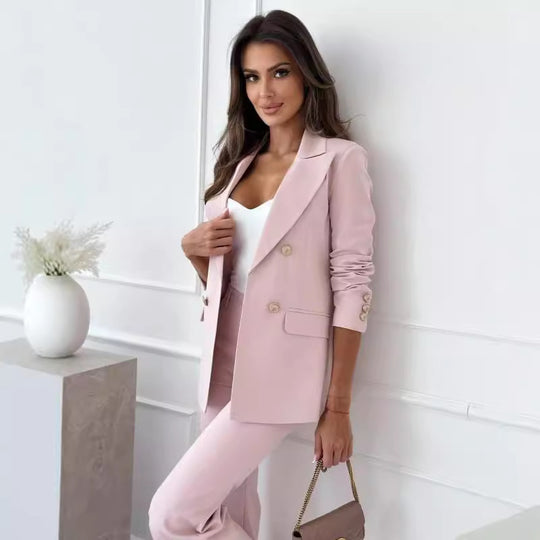 Damen Eleganter Double-Breasted Blazer mit goldenen Knöpfen und moderner Passform Heidi-Mode