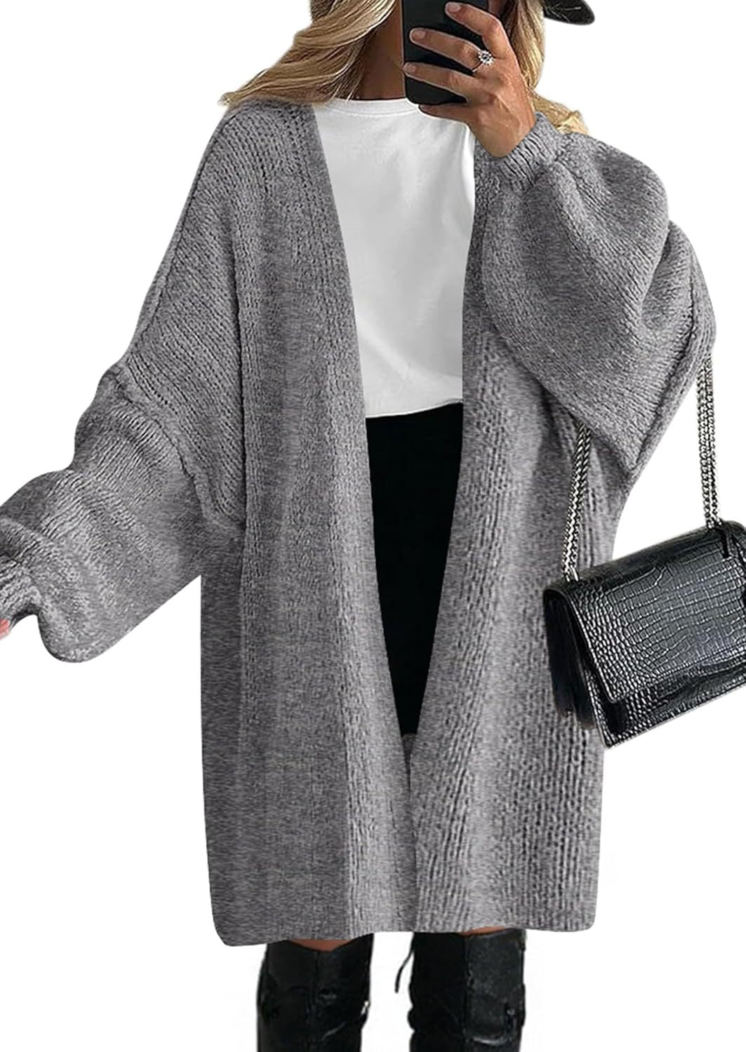 Damen Übergroßer Strickmantel mit offener Front und langen Ärmeln Heidi-Mode