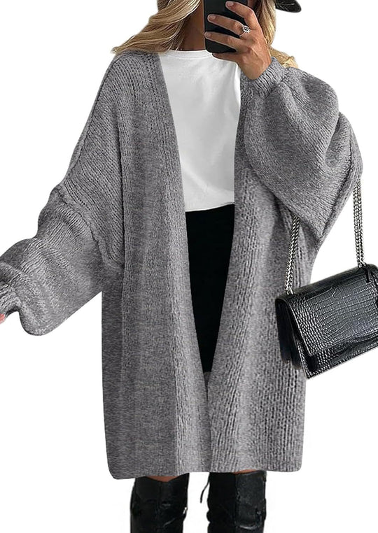 Damen Übergroßer Strickmantel mit offener Front und langen Ärmeln Heidi-Mode