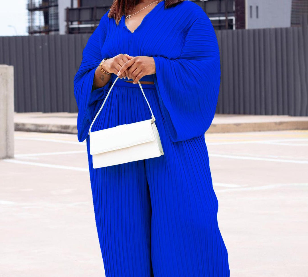 Damen Plissierter Jumpsuit mit Oversize-Ärmeln Heidi-Mode