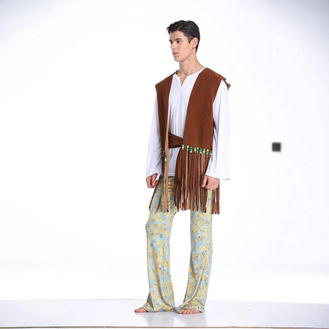 Herren Kostüm im Wildwest-Stil mit fransigem Weste und bunten Hosendetails Heidi