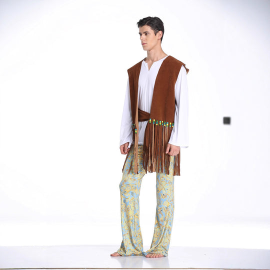 Herren Kostüm im Wildwest-Stil mit fransigem Weste und bunten Hosendetails Heidi