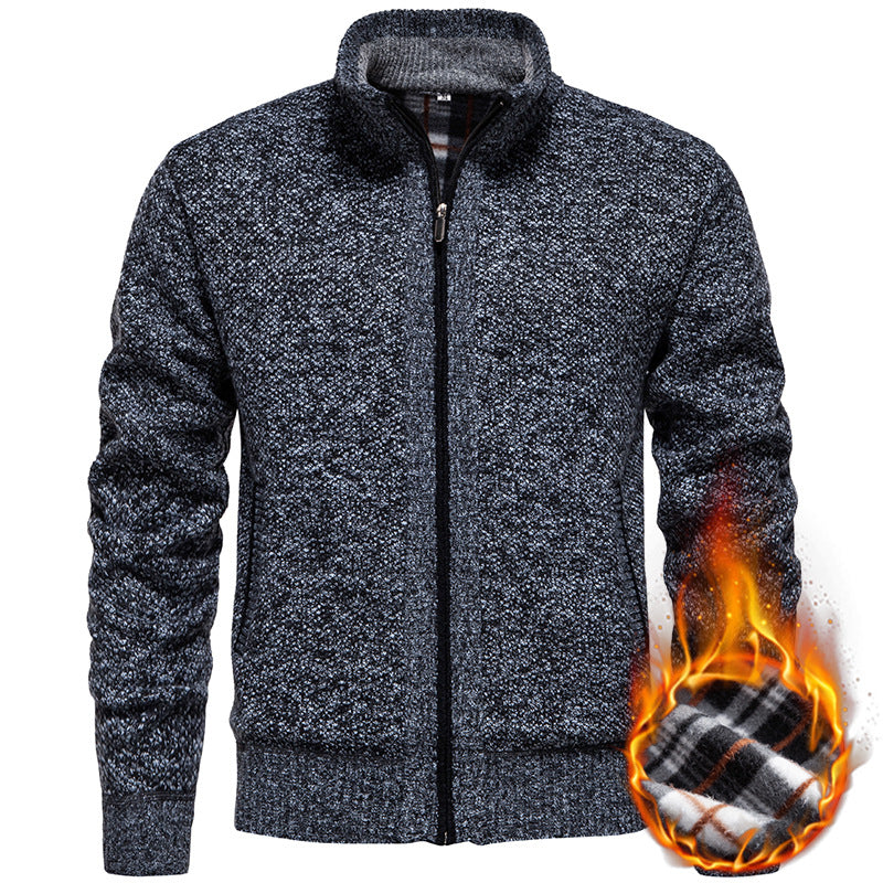 Herren Strickjacke mit hohem Kragen und praktischem Reißverschluss Heidi-Mode