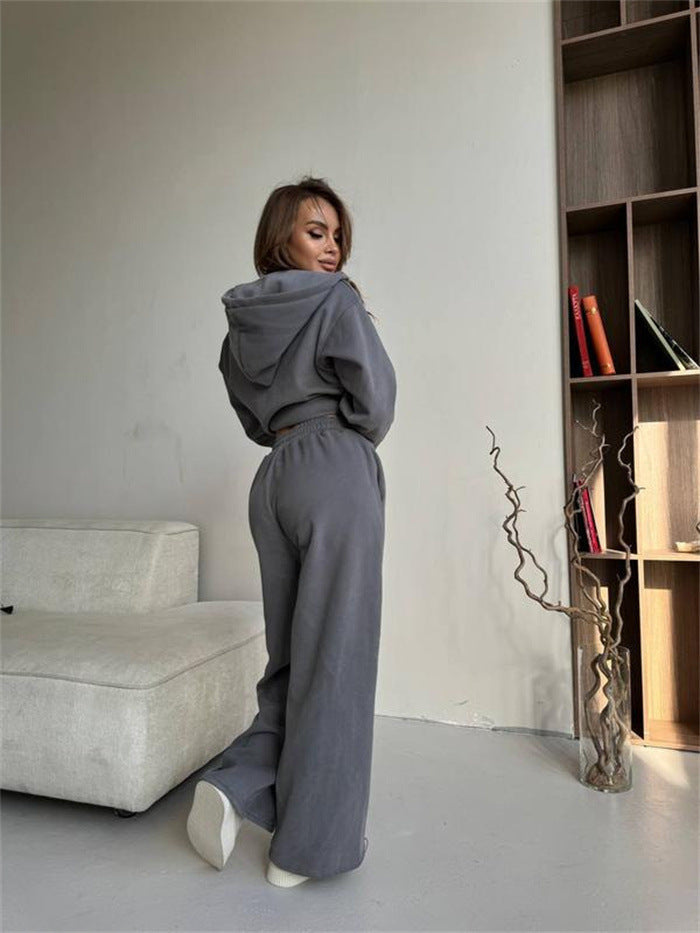 Damen Sportliche Loungewear-Jacke und weite Hose mit elastischem Bund Heidi-Mode