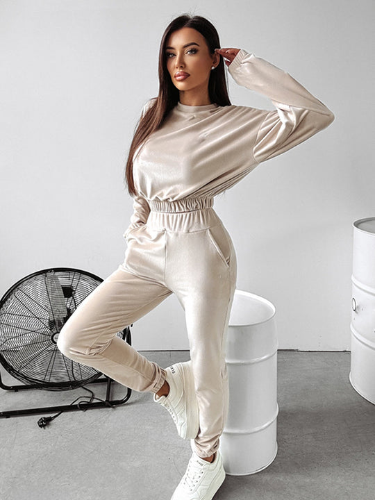 Damen Sportliches Loungewear-Set mit cropped Oberteil und bequemer Hose Heidi-Mode