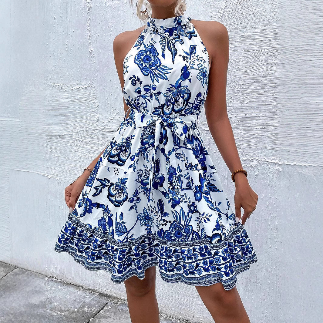 Damen Sommerliches Kragenkleid mit floralem Design und Bindegürtel Heidi-Mode