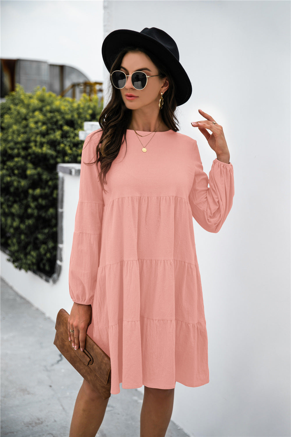 Damen Boho-inspiriertes Freizeitkleid mit Volantdetails und langen Ärmeln Heidi-Mode