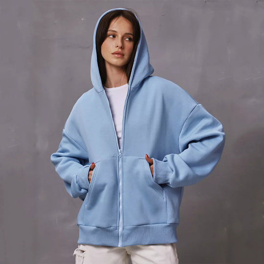 Damen lässiger Kapuzensweat mit übergroßem Schnitt und praktischem Reißverschluss Heidi-Mode