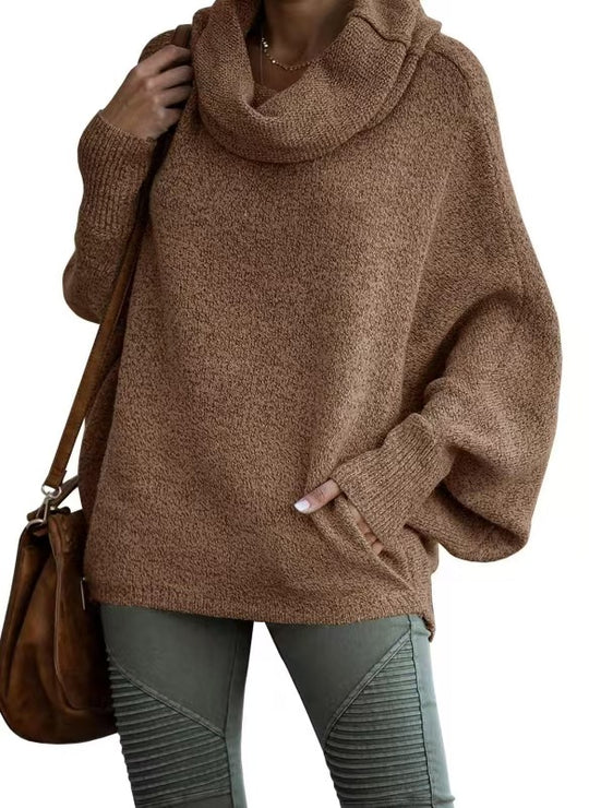 Damen lässiger Strickpullover mit weichem Stehkragen und weit geschnittenen Ärmeln Heidi-Mode
