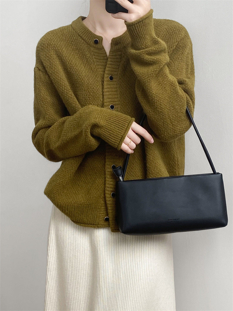 Damen Chunky Strickjacke mit Knopfverschluss und breiten Ärmelabschlüssen Heidi-Mode