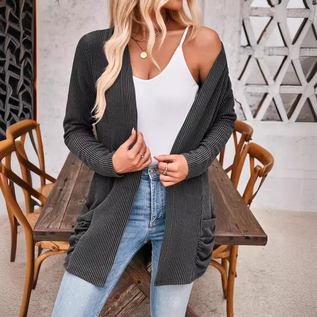 Damen Strickjacke mit Raffung und praktischen Taschen Heidi-Mode