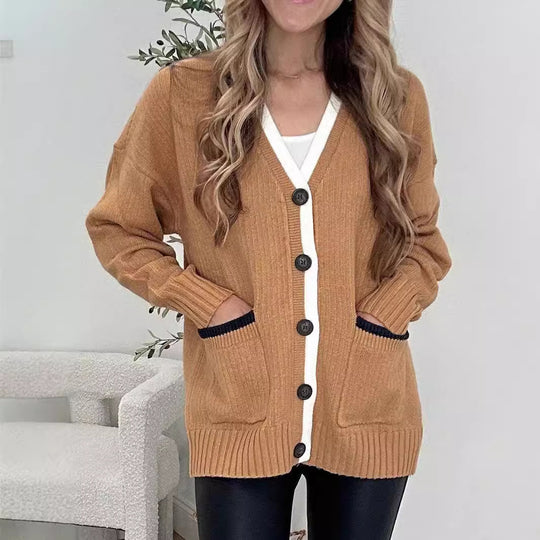 Damen Strickjacke mit Taschen und modernen Knöpfen Heidi-Mode