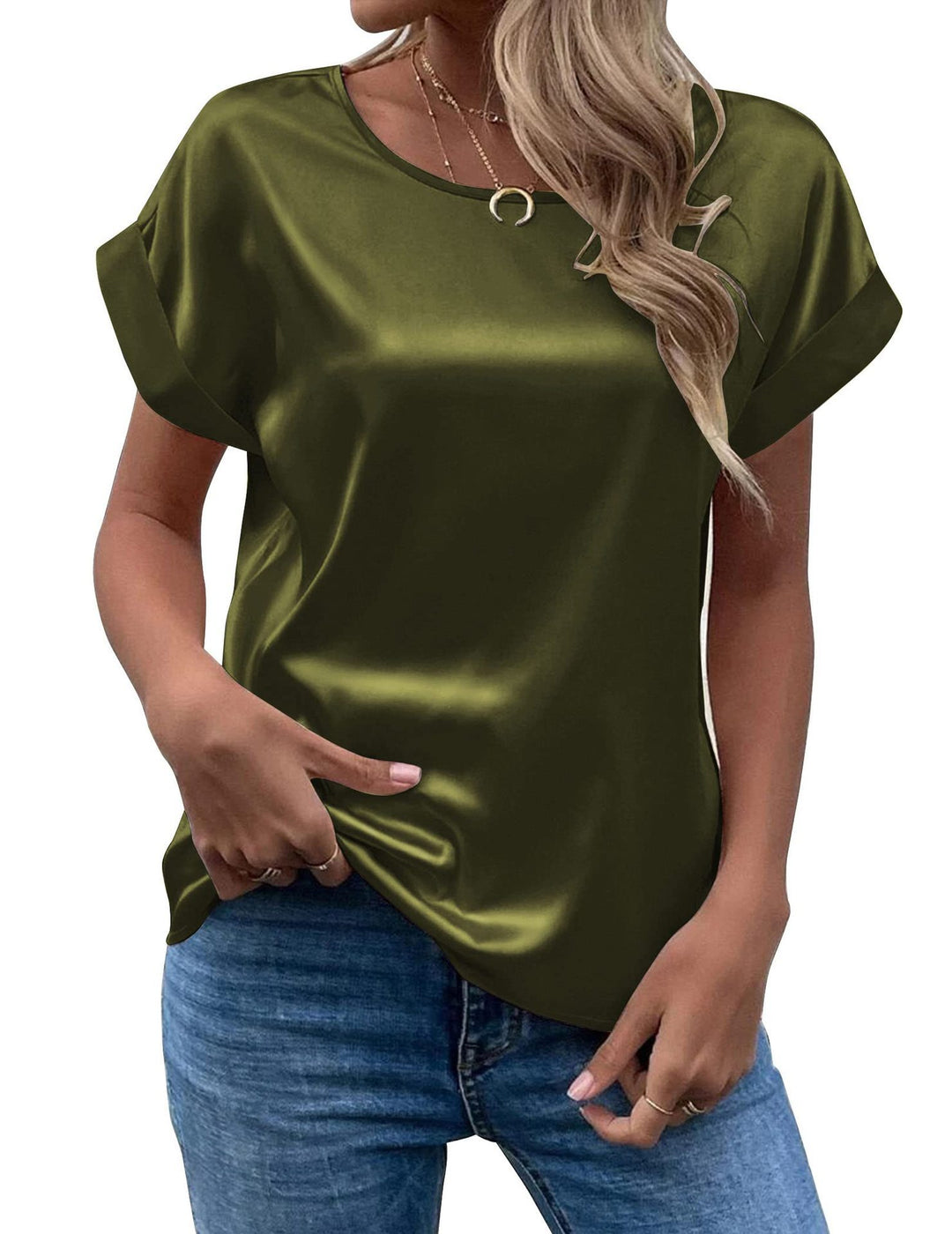 Damen Elegantes Kurzarmshirt aus hochwertigem Satinmaterial Heidi-Mode