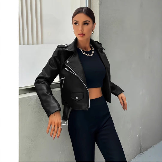 Damen cropped Bikerjacke Heidi-Mode