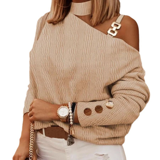 Damen asymmetrischer Pullover mit dezenten Details und unifarbenem Design Heidi-Mode