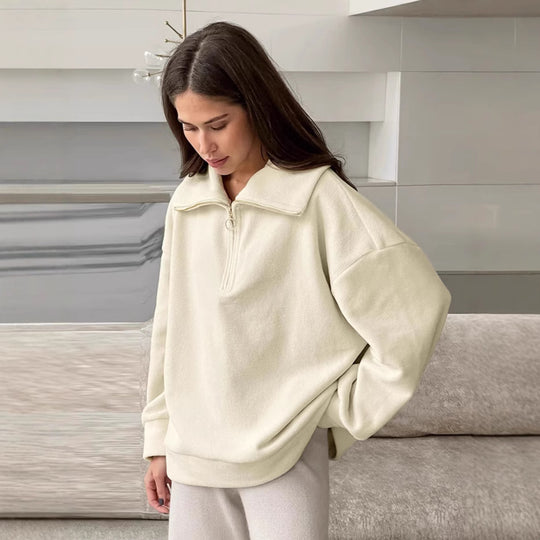Damen Fleece-Pullover mit Stehkragen und praktischem Reißverschluss Heidi-Mode