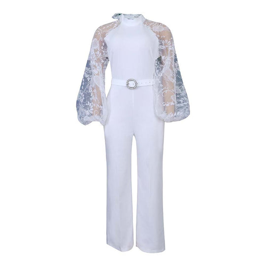 Damen Jumpsuit mit transparenten Puffärmeln und taillierbarem Gürtel Heidi-Mode