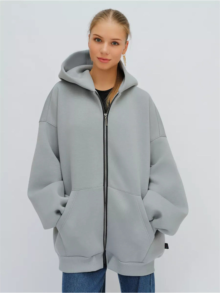 Damen lässiger Oversized Zip-Hoodie mit tiefen Taschen Heidi-Mode
