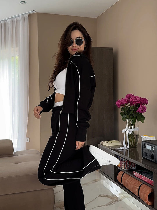 Damen Sportliches Freizeit-Set mit stylischem Reißverschluss und seitlichen Nahttaschen Heidi-Mode