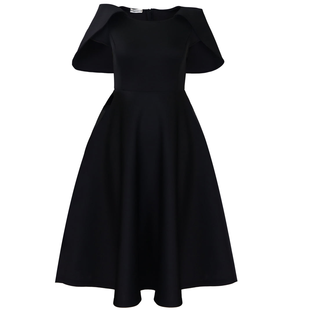 Damen Cocktailkleid mit festlichem Cape-Ausschnitt und schwingendem Rock Heidi-Mode